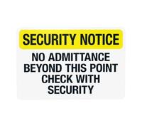 Cartello di avvertimento con scritta "No Admittance Beyond This Point Check With Security", cartello in metallo per ingresso di sicurezza, per casa, lavoro, esterno, interno, strada, parete, sicurezza