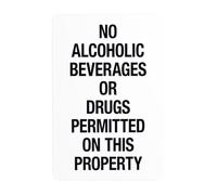 Cartello di avvertimento con scritta "No Alcoholic Beverages or Drugs Permitted On This Property With Black Border", segnale di divieto di sicurezza, cartelli in metallo per affari, casa, sicurezza