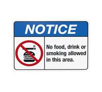 Cartello di avvertimento con scritta "No Food, Drink Or Smoking Allowed In This Area", per la sicurezza della porta, per casa, lavoro, esterni, interni, strada, cortile, garage, strada, parete