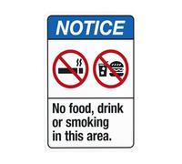 Cartello di avvertimento con scritta "No Food, Drink or Smoking In This Area", per la sicurezza della porta, per casa, ambienti esterni, interni, strada, cortile, garage, muro stradale, sicurezza