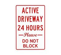 Cartello di avvertimento con scritta "No Parking Active Driveway 24 Hours Please Don't Block", segnale di sicurezza in metallo per affari, casa, esterni, interni, garage, parete stradale, sicurezza