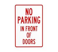 Cartello di avvertimento con scritta "No Parking In Front Of Doors", cartello in metallo per la sicurezza del cancello per la casa aziendale, per interni ed esterni, strada, cortile, garage, parete
