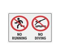 Cartello di avvertimento con scritta "No Running No Diving", 30,5 x 20,3 cm