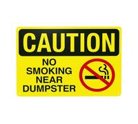 Cartello di avvertimento con scritta "No Smoking Near Dumpster", segnale di divieto di sicurezza, per casa, lavoro, esterni, interni, strada, cortile, garage, parete stradale, sicurezza, decorazione