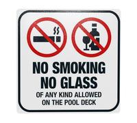 Cartello di avvertimento con scritta "No Smoking No Glass Of Any Kind Allowed On The Pool Deck, Pool Rules Security Metal Signs for Home Business Outdoor Indoor Street Wall Safety Caution Custom Decor