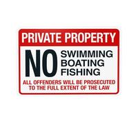 Cartello di avvertimento con scritta "No Swimming Boating Fishing Offenders Prosecuted To The Full Extent Of The Law", cartello in metallo per la sicurezza della casa, lavoro, parete, sicurezza