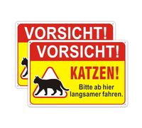 Cartello di avvertimento con scritta "Vorsicht! Katzen! Bitte langsam | 30 x 20 cm, cartello di avvertimento per animali domestici sulla strada, in alluminio, protezione UV, facile montaggio