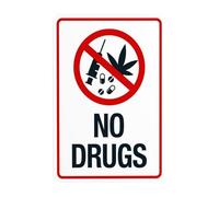 Cartello di avvertimento con simbolo "No Drugs With No Marijuana", segnale di divieto di sicurezza, cartelli in metallo per affari, casa, esterni, interni, strada, cortile, garage, parete stradale