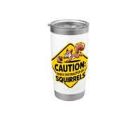 Cartello di avvertimento divertente con scritta "Caution easily distracted by scoirels" Bicchiere termico in acciaio inox doppia parete