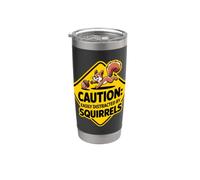 Cartello di avvertimento divertente con scritta "Caution easily distracted by scoirels" Bicchiere termico in acciaio inox doppia parete