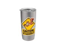 Cartello di avvertimento divertente con scritta "Caution easily distracted by scoirels" Bicchiere termico in acciaio inox doppia parete
