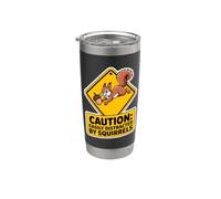 Cartello di avvertimento divertente con scritta "Caution easily distracted by scoirels" Bicchiere termico in acciaio inox doppia parete