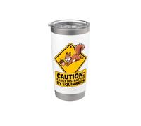 Cartello di avvertimento divertente con scritta "Caution easily distracted by scoirels" Bicchiere termico in acciaio inox doppia parete