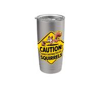 Cartello di avvertimento divertente con scritta "Caution easily distracted by scoirels" Bicchiere termico in acciaio inox doppia parete