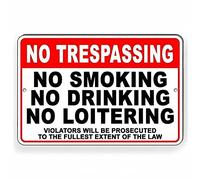 Cartello di avvertimento in alluminio con scritta "No Trespassing No Smoking No Drinking No Loitering", cartello di avvertimento in alluminio, alla moda, chic, in alluminio, antiruggine, per uso
