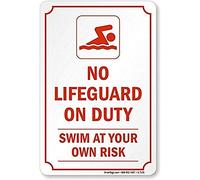 Cartello di avvertimento in latta con scritta "No Lifeguard On Duty Swim at Your Own Risk", 20,3 x 30,5 cm