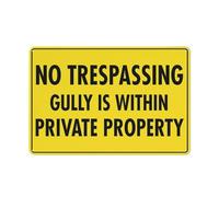 Cartello di avvertimento in latta con scritta "No Trespassing Gully Is Within Private Property Sign Warning Home Kitchen Farm Garden Garage Wall Decor 30,5 x 20,3 cm