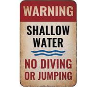 Cartello di avvertimento in metallo - Shallow Water, No Diving and Jumping, targa da parete per piscina sul lago all'aperto 20,3 x 30,5 cm