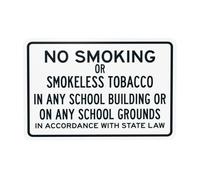 Cartello di avvertimento "No Smoking Or Smokeless Tobacco In Any School Building Or On School Grounds", cartello in metallo per la sicurezza della casa e il lavoro, decorazione personalizzata 30,5 x