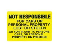 Cartello di avvertimento "Not Responsible For Cars or Personal Property Lost or Stolen", cartello in metallo per casa, lavoro, garage, parete stradale, sicurezza, decorazione personalizzata, 30,5 x