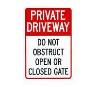 Cartello di avvertimento per cancello aperto o chiuso, con scritta in lingua inglese "Private Driveway Do Not Obstruct Open or Closed Gate", per affari, casa, esterni, interni, garage, strada, parete
