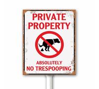 Cartello di avvertimento rustico con scritta "No Trespooping", per proprietà privata, sarcasmo, divertente, regalo per proprietari di cani, con paletto, 18 x 22 cm, robusta targa in alluminio per