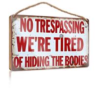 Cartello di avvertimento rustico per porta d'ingresso, con scritta in inglese "No Trespassing - We'Re Tired Of Hiding The B" in legno, decorazione estiva per la casa e l'autunno (20 x 30 cm)