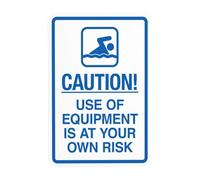 Cartello di avvertimento "Use Of Equipment Is At Your Own Risk, Pool Rules Security Metal Signs for Business Home Outdoor Indoor Road Yard Garage Street Wall Safety Caution Custom Decor 20,3 x 30,5 cm