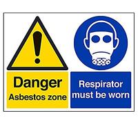 Cartello di avvertimento VSafety Danger Asbestos Must Be Worn - orizzontale - 400 mm x 300 mm - vinile autoadesivo