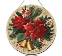 Cartello di benvenuto a forma di stella di Natale, per porta d'ingresso, con campanelle tradizionali di Natale in legno di pino rosso, da appendere alla porta, bella decorazione per la casa, set da 1