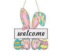 Cartello di benvenuto a tema coniglietto per Pasqua affascinante decorazione in legno per l'ingresso di casa (B)