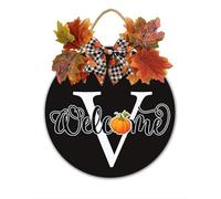 Cartello di benvenuto autunnale, cartello con nome della famiglia della fattoria con lettera iniziale V, decorazione per porta d'ingresso, 28 cm, placca in legno autunnale per il raccolto, decorazione