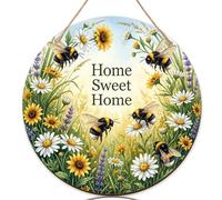 Cartello di benvenuto con api per porta d'ingresso, natura primaverile girasole crisantemo primavera in legno giallo cartello di benvenuto per portico belle decorazioni per la casa, set di 1