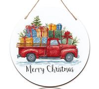 Cartello di benvenuto con camion rosso per porta d'ingresso, regalo natalizio natalizio albero di Natale in legno rosso Welcome to Our Home, cartello da appendere per la casa, set da 3