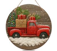 Cartello di benvenuto con camion rosso per porta d'ingresso, regalo rustico per albero di Natale, in legno rosso, con scritta "Welcome to our home", decorazioni per portico esterno, set di 3