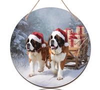 Cartello di benvenuto con cani per porta d'ingresso, regalo natalizio invernale in legno rosso con scritta "Welcome to our home", bellissime decorazioni per la casa, set da 3