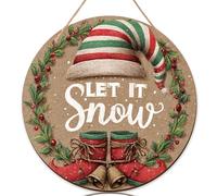 Cartello di benvenuto con cappello per porta d'ingresso, stivali natalizi festivi, campane invernali, in legno rosso, cartello per porta di benvenuto, per decorazioni per portico anteriore