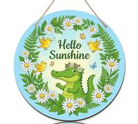 Cartello di benvenuto con coccodrillo per porta d'ingresso, margherite giocose primaverili uccelli primavera verde legno gancio porta cartello di benvenuto stagionale vacanza anteriore portico Decor