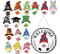 Cartello di Benvenuto con Figura di | Attaccapanni Intercambiabile Dotato di Pezzi Magnetici | Decorazioni Stagionali A Tema per Le Feste,per Decorazioni da Portico, Giardino, Parete E Ing