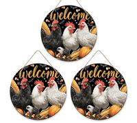 Cartello di benvenuto con galline per porta d'ingresso, zucca rustica di Halloween, mais, Halloween, in legno nero, con scritta "Welcome to our home", decorazione per portico, ingresso esterno, set da