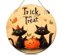 Cartello di benvenuto con gatti per porta d'ingresso, Halloween giocoso zucca foglie Halloween in legno arancione Welcome to Our Home Cartello per porta d'ingresso stagionale Holiday Portico Decor Set