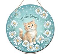 Cartello di benvenuto con gatto per porta d'ingresso, crisantemo fantasioso dente di leone primavera acqua acqua porta d'ingresso cartello di benvenuto decorazioni esterne per appartamento set da 1