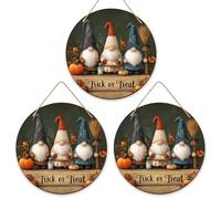Cartello di benvenuto con gnomi per porta d'ingresso, fantasiosa zucca scopa Halloween in legno arancione Welcome to Our Home, decorazione stagionale per portico, set da 3