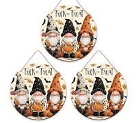 Cartello di benvenuto con gnomi per porta d'ingresso, zucca, pipistrelli, Halloween, in legno arancione, con scritta "Welcome to our home", bellissime decorazioni per la casa, set da 3