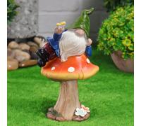 Cartello di benvenuto con gnomo e fungo, in resina, decorazione da giardino perfetta per spazi all'aperto e vasi, idea regalo ideale per la Festa della Mamma, della Festa del Papà, Natale Tenendo un c