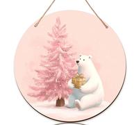 Cartello di benvenuto con orso polare per porta d'ingresso, fantasioso albero di pesco, regalo di Natale in legno di pesco con scritta "Welcome to our home", set da 3
