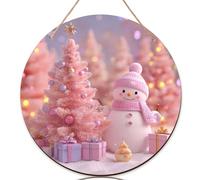Cartello di benvenuto con pupazzo di neve, per porta d'ingresso, regalo natalizio con albero di pesco, in legno di pesco, con scritta "Welcome to our home", decorazione da appendere per la casa, set