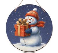 Cartello di benvenuto con pupazzo di neve, per porta d'ingresso, regalo natalizio natalizio in legno blu con scritta "Welcome to our home", per appartamento, set da 3