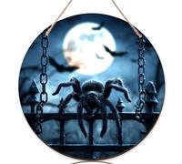 Cartello di benvenuto con ragno per porta d'ingresso, Halloween spettrale luna pipistrelli Halloween in legno nero Welcome to Our Home cartello per porta d'ingresso decorazioni per portico da