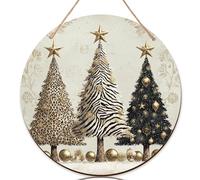 Cartello di benvenuto dell'albero di Natale per porta d'ingresso, decorazioni natalizie a forma di stella dorata, in legno verde, per porta d'ingresso, bella decorazione per la casa, set da 1